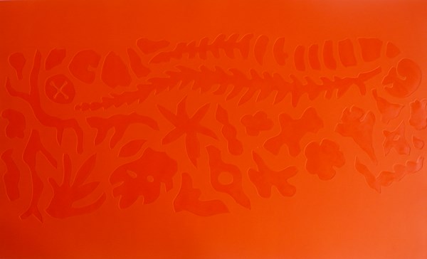 Jardin orange, gaufrage couleur, 78 x 106 cm