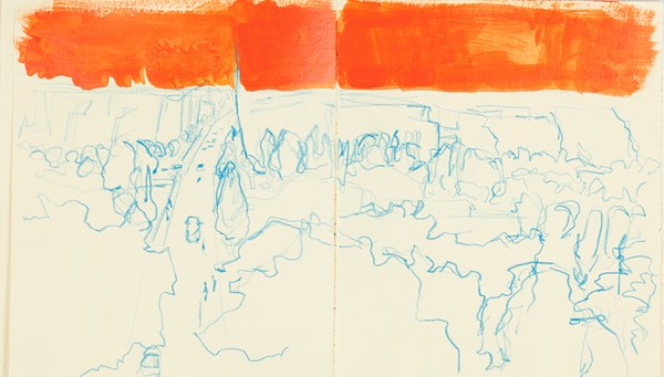 Levallois bleu orange, colouring pencil and watercolor on indian paper, 34 x 20 cm